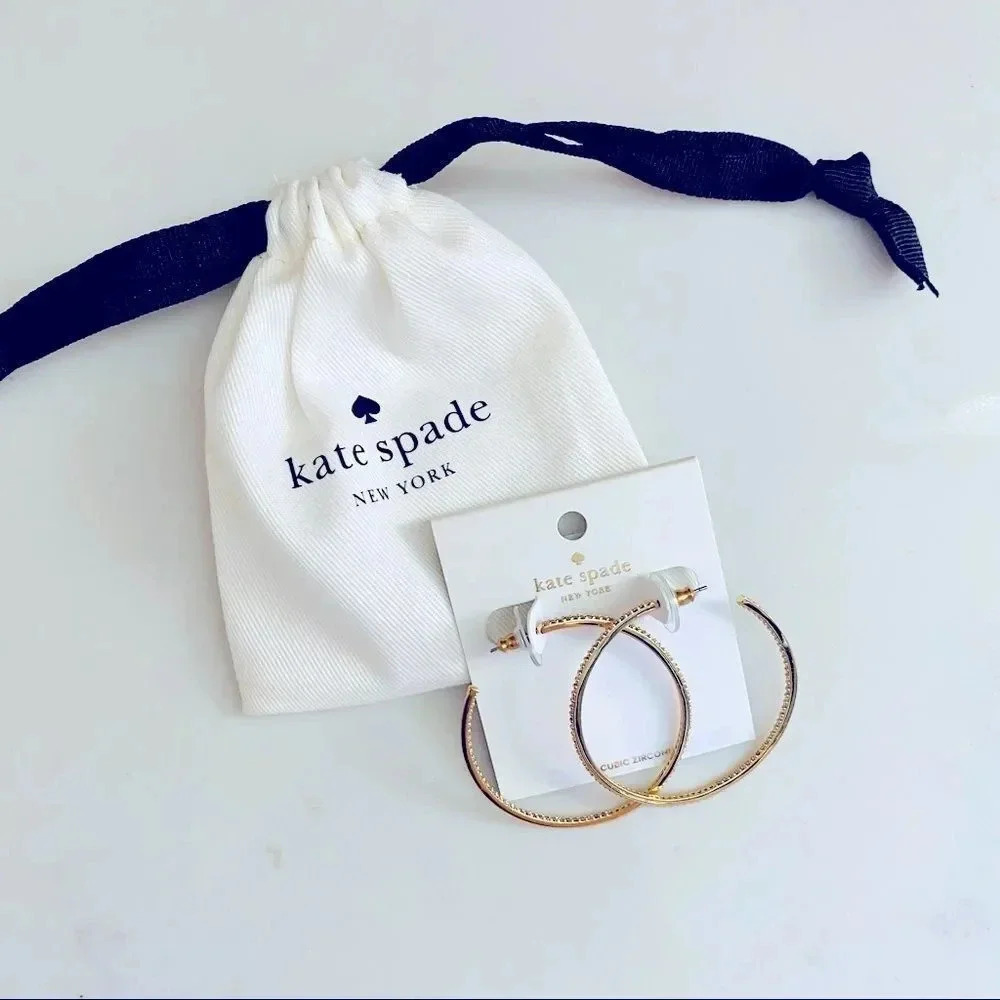 NWT Kate Spade Save The Date CZ Gold Hoop Earrings